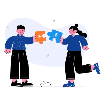 Marketing team solving jigsaw puzzle  Illustration