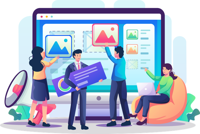 Marketing team working on digital marketing  Illustration