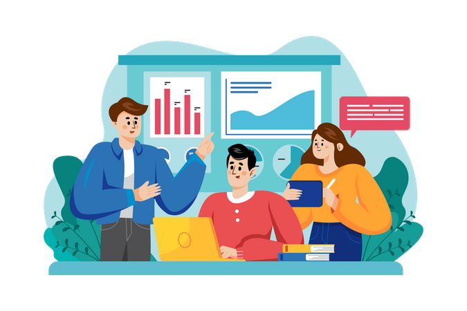 Marketing team working on presentation  Illustration