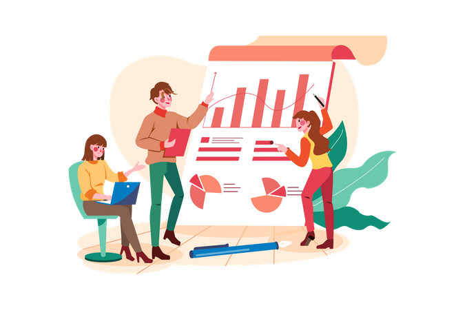 Marketing Team Working On Sales Report Illustration