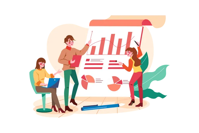 Marketing Team Working On Sales Report  Illustration
