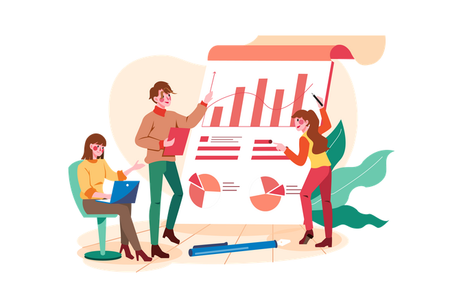 Marketing Team Working On Sales Report  Illustration