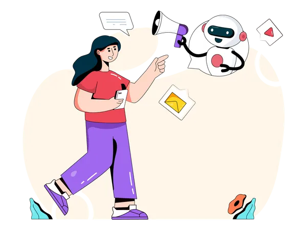 Robot With Loudspeaker Character Illustration Of Ai Marketing Illustration