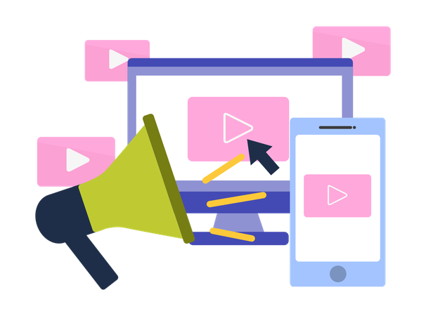 Marketing video on computer  Illustration