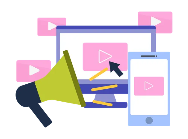 Marketing video on computer  Illustration