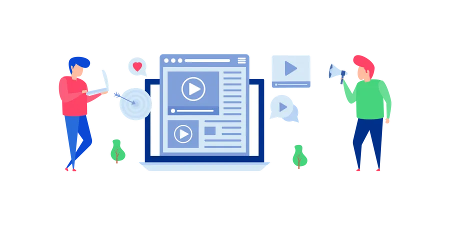 Marketing vidéo sur plateforme de médias sociaux  Illustration