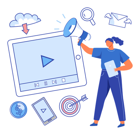 Marketing woman doing video marketing  Illustration