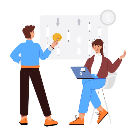 Marketingagentur schult Praktikanten im Bereich Investitionen  Illustration