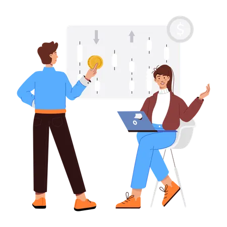 Marketingagentur schult Praktikanten im Bereich Investitionen  Illustration