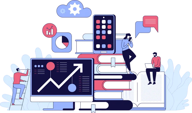 Marketingleute, die an Börsenanalysen arbeiten  Illustration