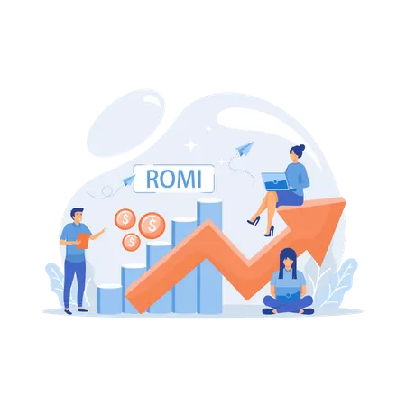 Marketingleute, die an der Romi-Analyse arbeiten  Illustration