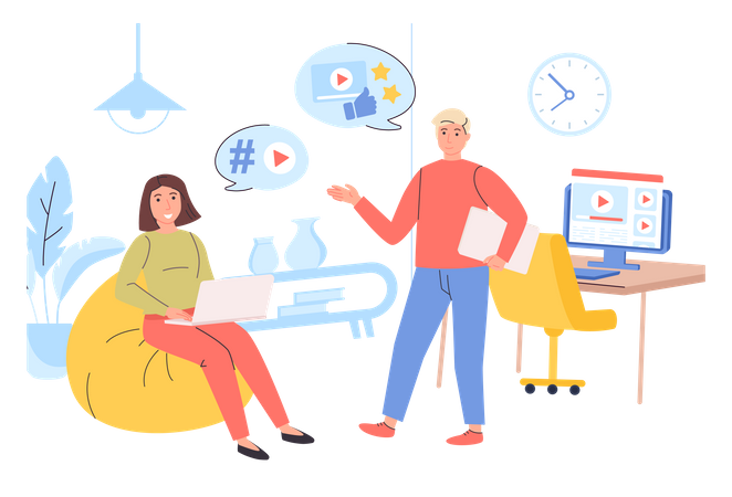 Marketingmitarbeiter bei der Videobearbeitung  Illustration