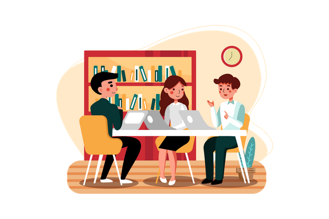 Marketingteam diskutiert Marketingstrategie  Illustration