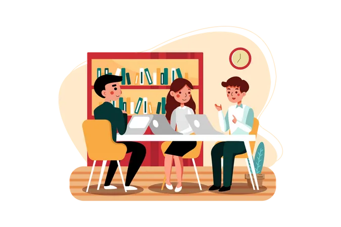 Marketingteam diskutiert Marketingstrategie  Illustration