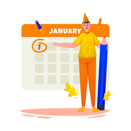 Marking the first date of January  Illustration