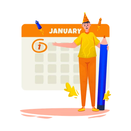 Marking the first date of January  Illustration