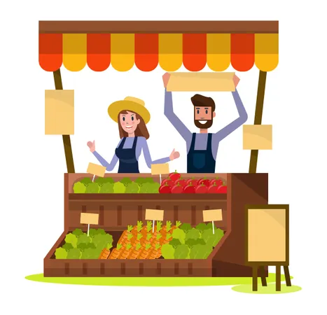 Markt für biologische Lebensmittel und Gemüse aus der Region  Illustration