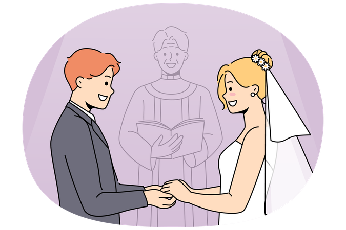 Marriage ceremony of man and woman holding hands  Illustration