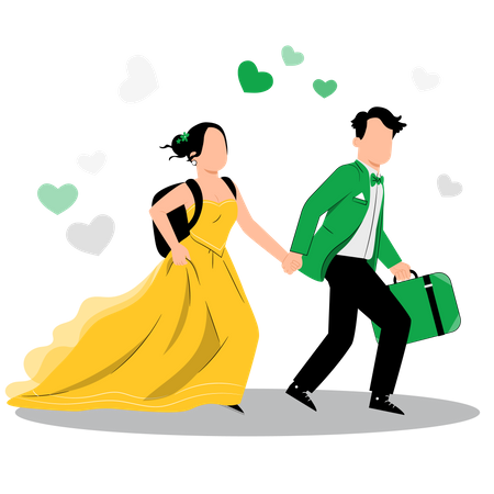 Marriage couple running with bag Illustration