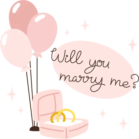 Pink Box With Couple Rings For Wedding Day With Wedding Proposal Illustration