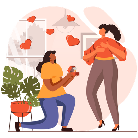 Marriage proposal by lesbian Illustration