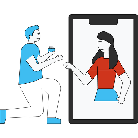 Marriage proposal via smartphone  Illustration