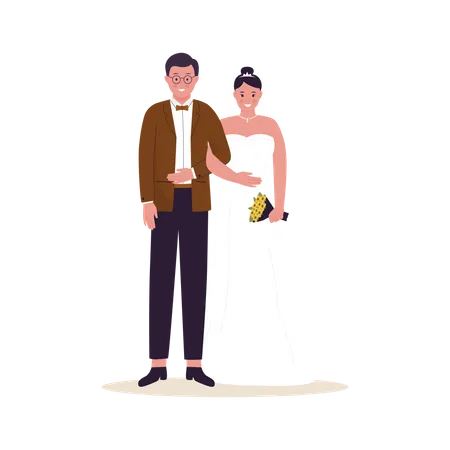 Characters Wedding Couple Cartoon Illustration For Website Landing Page Mobile App Poster And Banner Trendy Flat Vector Illustration Illustration
