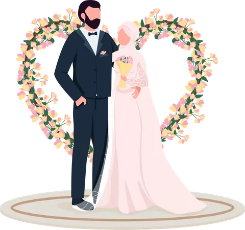 Married couple at heart flower gate Illustration
