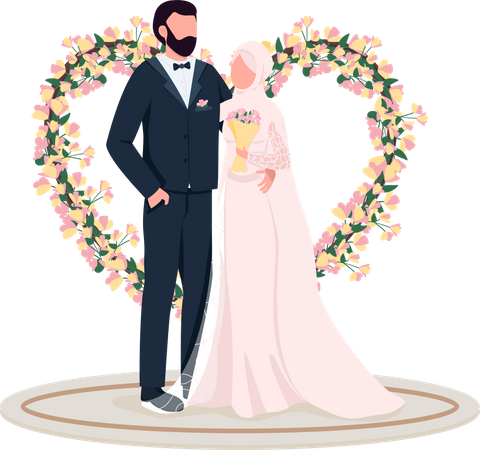 Married couple at heart flower gate  Illustration