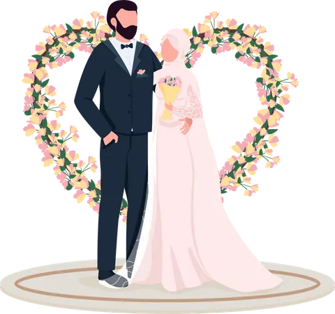 Married couple at heart flower gate  Illustration