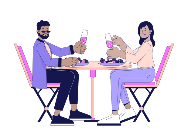 Married couple eating dinner  イラスト