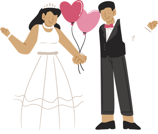 Married Couple holding hands together and giving pose  Illustration