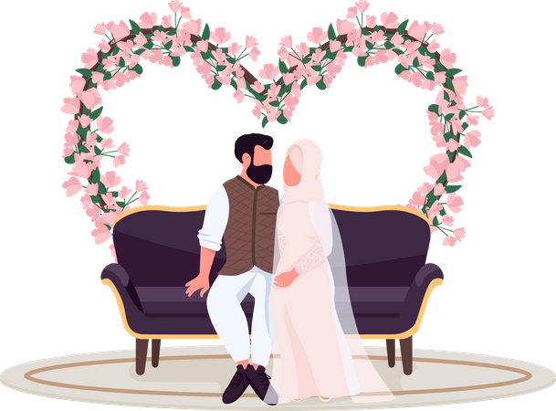 Married couple pose at romantic place  Illustration