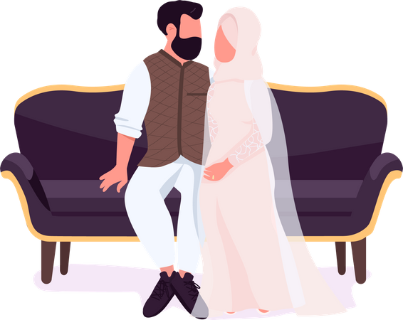 Married couple pose on sofa  Illustration