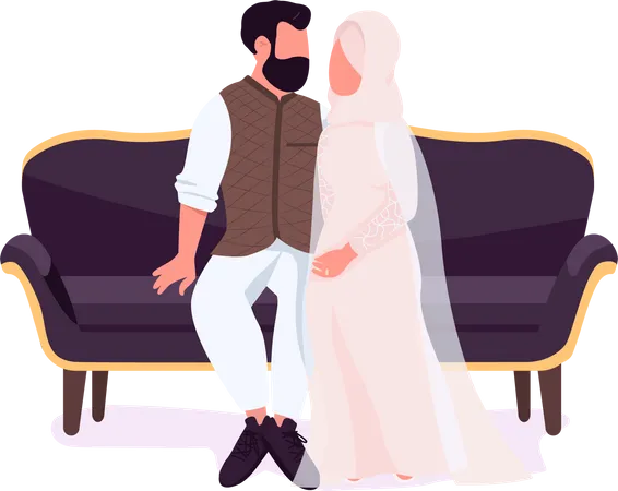 Married couple pose on sofa  Illustration