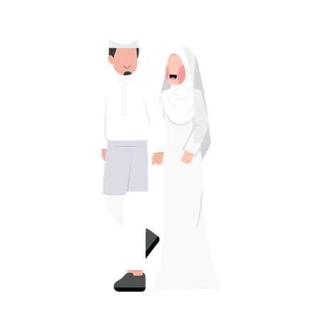 Married Muslim Couple walking together  Illustration