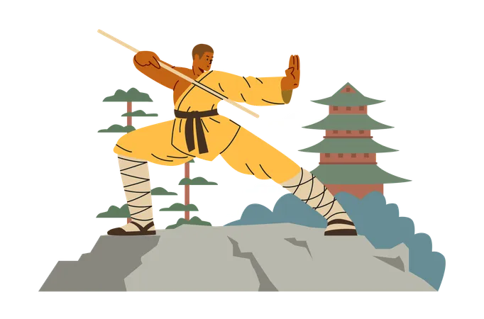 Martial Artist Showing Pose  Illustration