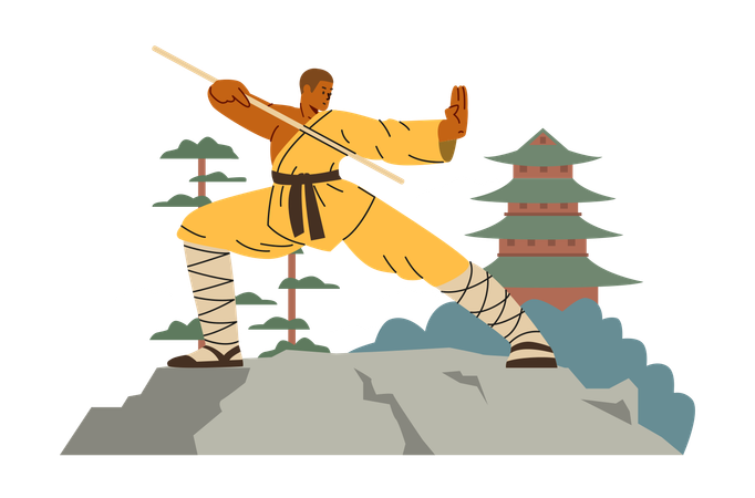 Martial Artist Showing Pose  Illustration