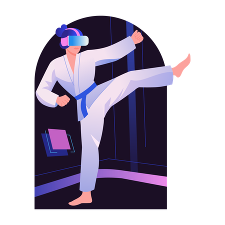 Martial artist using vr technology  Illustration