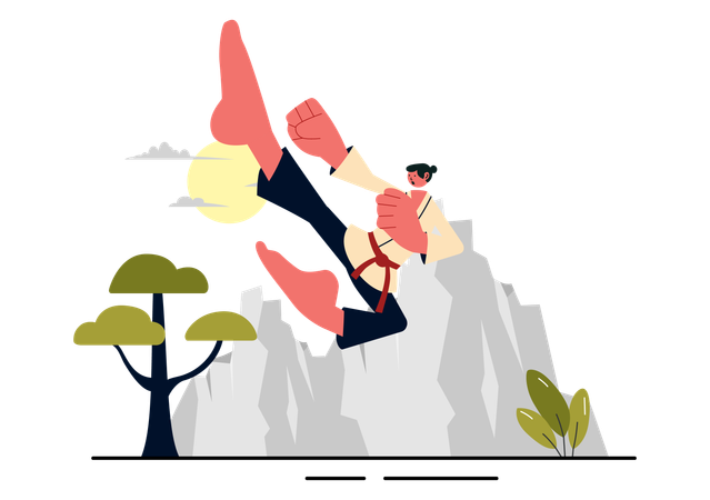 Martial arts athlete doing high kick exercise training  Illustration