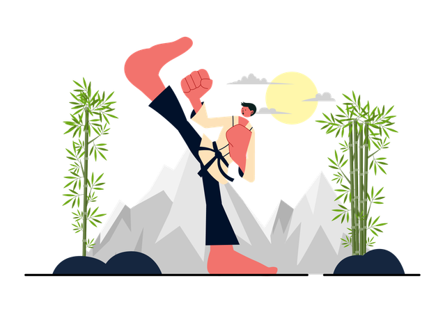 Martial arts athlete doing high kick  Illustration