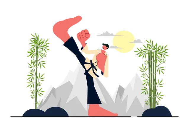 Martial arts athlete doing high kick  Illustration