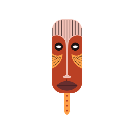 Máscara africana de madera tallada, rostro aborigen indígena, ritual, tótem étnico  Ilustración