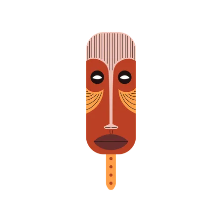 Máscara africana de madera tallada, rostro aborigen indígena, ritual, tótem étnico  Ilustración