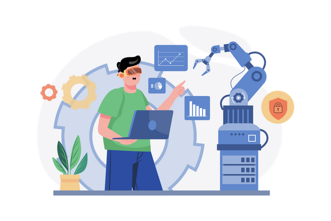 Maschine, die mit VR-Technologien arbeitet  Illustration