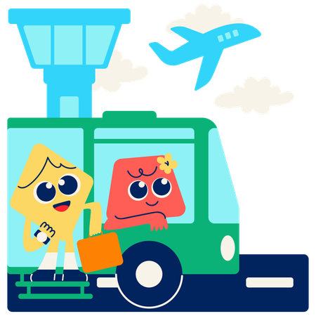 Mascot doing Airport Shuttle Ride  Illustration