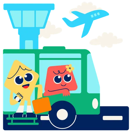 Mascot doing Airport Shuttle Ride  Illustration