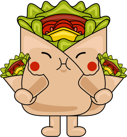 Mascot Eating Wraps  Illustration