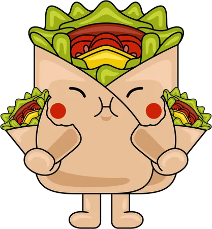 Mascot Eating Wraps  Illustration