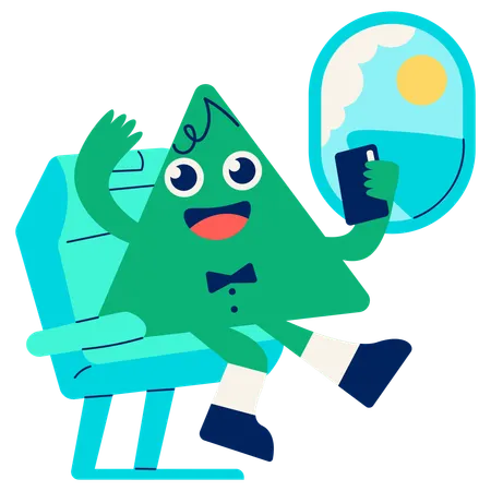 Mascot enjoying Window Seat View  Illustration